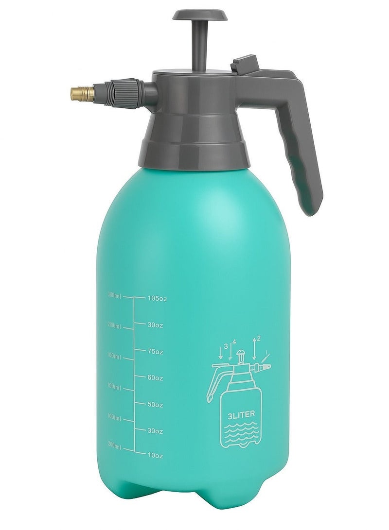 Garden Pressure Sprayer – 3-Liter Capacity, Hand Pump Operated, Multi-Purpose for Plant Watering. Features an adjustable nozzle for versatile spray patterns and a safety pressure release valve. Turquoise (Large). - Image 1